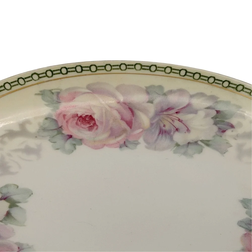 Antique German (K&L) Porcelain Handled Serving Platter Pink Roses Gold c.1910